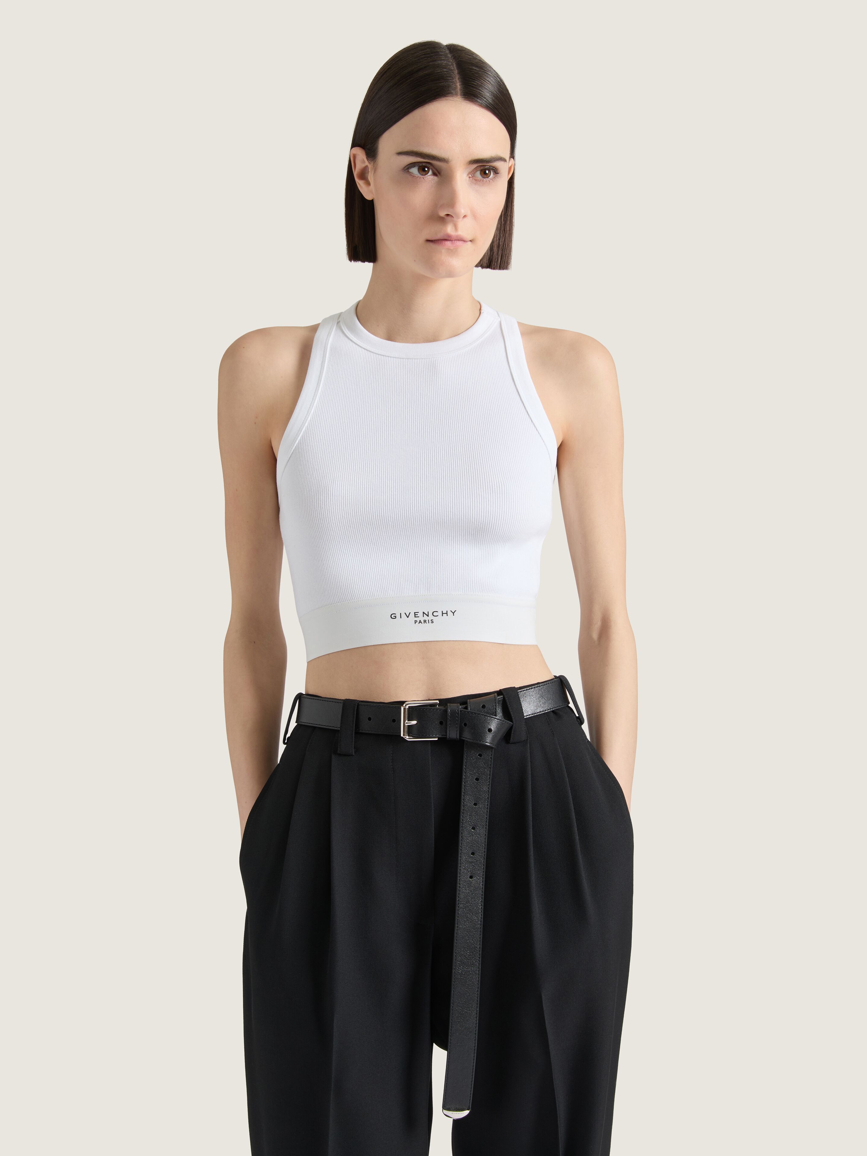 Cropped tank top in cotton with GIVENCHY band